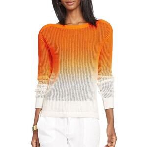 Lauren Ralph Lauren Ombré Long Sleeve Knit Sweater Orange/White Women's s XL